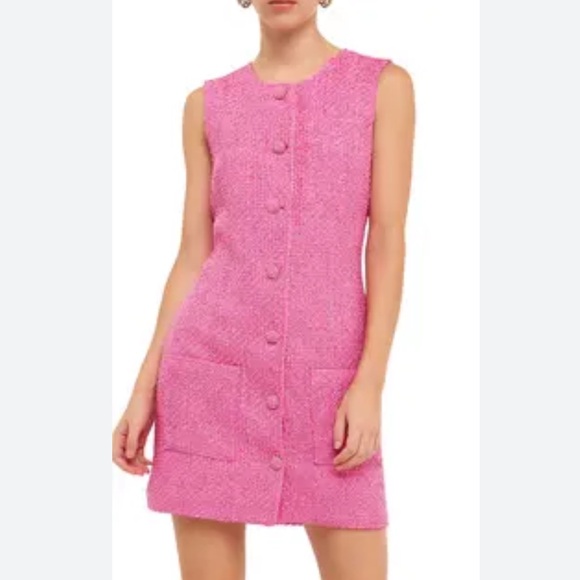 REVOLVE Dresses & Skirts - revolve x Endless Rose Pink Sleeveless Button-Front Tweed Business Dress M NWT